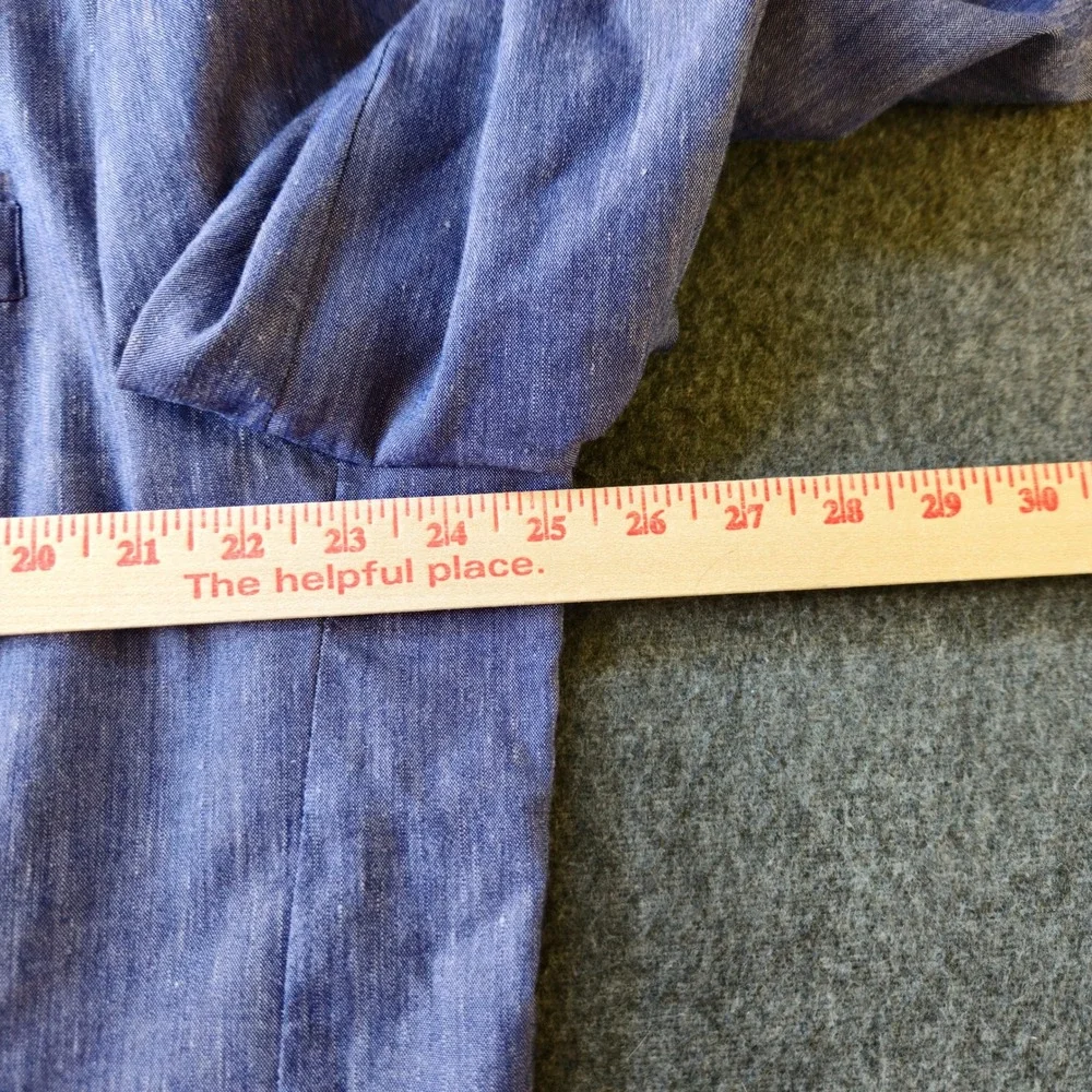 Cremieux Blue Linen Sport Coat XXL Elbow Patch Two Button Butterfly Half Lining